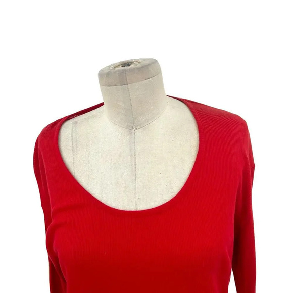 Balmain Red Cotton Ribbed Long Sleeve Scoop Neck Tee‎ Shirt Size XL **Flawed - Picture 2 of 12